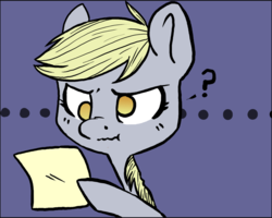 Size: 1004x804 | Tagged: safe, artist:quintessentially-peculiar, derpy hooves, pegasus, pony, tumblr:ask little derpy, g4, ..., female, mare, no pupils, question mark, simple background, solo