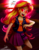 Size: 1020x1300 | Tagged: safe, artist:the-butch-x, sunset shimmer, bat, undead, vampire, equestria girls, equestria girls series, g4, beautiful, blood moon, clothes, evil grin, fangs, glowing eyes, grin, jacket, leather jacket, looking at you, moon, open mouth, red eyes, signature, skirt, smiling, solo, style emulation, vampire shimmer