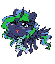 Size: 620x715 | Tagged: safe, oc, oc:star gazer, alicorn, pony, alicorn oc, chibi, clothes, cute, female, mare, one eye closed, scarf, simple background, white background, wink