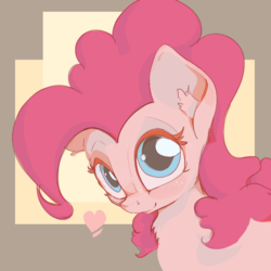 Size: 1343x1343 | Tagged: safe, artist:ruby, pinkie pie, earth pony, pony, g4, chest fluff, cute, female, freckles, heart, looking at you, mare, solo