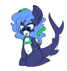 Size: 1280x1342 | Tagged: safe, artist:ashee, oc, oc only, oc:star gazer, original species, pony, shark pony, semi-anthro, bikini, bra, bra on pony, clothes, pale belly, simple background, solo, swimsuit, tongue out, transparent background, white belly