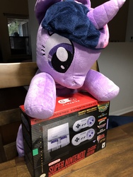 Size: 4032x3024 | Tagged: safe, twilight sparkle, pony, g4, cute, female, irl, nintendo, photo, plug and play consoles, plushie, snes classic, solo, twiabetes