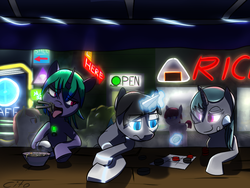 Size: 960x720 | Tagged: safe, artist:c1t0-b0r, artist:citomod, oc, oc only, oc:ami neongrit, oc:c1t0-b0r, pony, unicorn, checkers, eating, female, food, glowing eyes, glowing horn, horn, mare