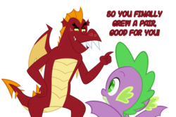 Size: 900x597 | Tagged: safe, artist:queencold, garble, spike, dragon, g4, molt down, my little pony: friendship is magic, double entendre, duo, innuendo, male, simple background, transparent background, vector, winged spike, wings