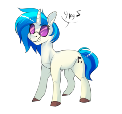 Size: 3996x3720 | Tagged: safe, artist:ask-ravenclaw, dj pon-3, vinyl scratch, pony, unicorn, g4, colored hooves, curved horn, cutie mark, female, glasses, high res, horn, mare, simple background, smiling, solo, speech bubble, transparent background, yay