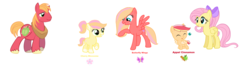 Size: 4836x1292 | Tagged: safe, artist:hollymau, big macintosh, fluttershy, oc, oc:apple cinnamon, oc:butterfly wings, oc:cherry blossom, earth pony, pegasus, pony, g4, alternate hairstyle, base used, bow, colt, family, female, filly, freckles, hair bow, horse collar, male, mare, offspring, parent:big macintosh, parent:fluttershy, parents:fluttermac, ponytail, ship:fluttermac, shipping, simple background, stallion, straight, unshorn fetlocks, white background