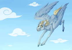 Size: 5364x3720 | Tagged: safe, artist:ask-ravenclaw, derpy hooves, pegasus, pony, g4, female, flying, mare, smiling, solo