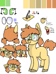 Size: 630x840 | Tagged: safe, artist:nootaz, oc, oc only, oc:dee twenty, pony, bandaid, bandaid on nose, bucktooth, crying, glasses, pigtails, reference sheet, simple background, solo, transparent background, unshorn fetlocks