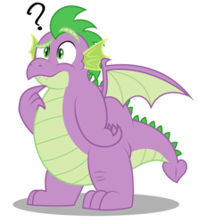 Size: 1600x1792 | Tagged: safe, artist:aleximusprime, spike, dragon, g4, molt down, chubby, confused, fat, fat spike, male, older, older spike, question mark, simple background, solo, transparent background, vector, winged spike, wings