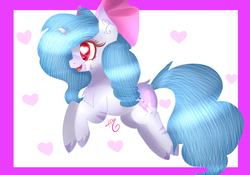 Size: 5000x3500 | Tagged: safe, artist:sweethearts11, oc, oc only, oc:aira, pony, unicorn, bow, broken horn, female, hair bow, heart eyes, horn, mare, solo, wingding eyes