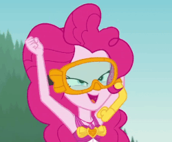 Size: 870x720 | Tagged: safe, screencap, pinkie pie, equestria girls, equestria girls series, g4, unsolved selfie mysteries, animated, armpits, cropped, cute, diapinkes, dive mask, female, foiled again, geode of sugar bombs, gif, goggles, snorkel, solo