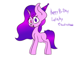 Size: 1300x1000 | Tagged: safe, artist:claudearts, oc, oc only, oc:lullaby trace, pony, unicorn, birthday gift, cute, female, hat, heterochromia, mare, party hat, simple background, solo, transparent background