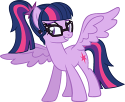 Size: 1056x861 | Tagged: safe, artist:starryoak, sci-twi, twilight sparkle, pegasus, pony, g4, cutie mark, equestria girls ponified, female, glasses, mare, ponified, race swap, simple background, smiling, solo, spread wings, transparent background, wings