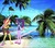 Size: 1312x1156 | Tagged: safe, editor:php77, sci-twi, spike, spike the regular dog, sunset shimmer, twilight sparkle, dog, equestria girls, equestria girls series, forgotten friendship, g4, bag, beach, clothes, equestria girls in real life, glasses, irl, looking at each other, palm tree, photo, ponytail, sandals, sarong, selfie drone, stranded, swimsuit, tree