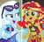 Size: 1204x1148 | Tagged: safe, edit, edited screencap, screencap, sunset shimmer, trixie, equestria girls, equestria girls specials, g4, my little pony equestria girls: better together, my little pony equestria girls: forgotten friendship, clothes, female, lesbian, sarong, ship:suntrix, shipping, shipping domino, sunglasses, sunglasses on head, swimsuit