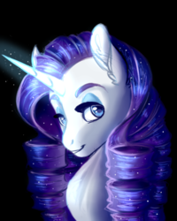 Size: 2000x2500 | Tagged: safe, artist:gigason, rarity, pony, unicorn, g4, bust, dark, eyelashes, female, glowing horn, high res, horn, looking at you, mare, smiling, solo