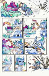 Size: 6600x10200 | Tagged: safe, artist:lytlethelemur, oc, oc:gimbal lock, oc:rally point, pegasus, pony, comic:fly with me, littlepartycomics, absurd resolution, adventure, clothes, comic, crying, cute, scarf, snow, tree, wildabeard