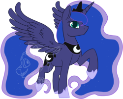 Size: 1000x800 | Tagged: safe, artist:darkodraco, princess luna, alicorn, pony, bronycon 2017, g4, female, looking at you, mare, simple background, solo, spread wings, walking, white background, wings