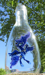 Size: 691x1157 | Tagged: safe, artist:malte279, princess luna, g4, bottle, craft, glass engraving, glass painting