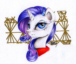 Size: 1024x870 | Tagged: safe, artist:lailyren, rarity, pony, unicorn, g4, bust, clothes, female, looking at you, mare, solo, traditional art