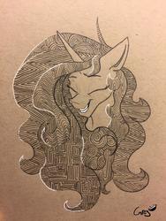 Size: 2448x3264 | Tagged: safe, alternate version, artist:greyscaleart, part of a set, princess celestia, alicorn, pony, g4, bust, eyes closed, female, grayscale, high res, mare, monochrome, signature, smiling, solo, traditional art