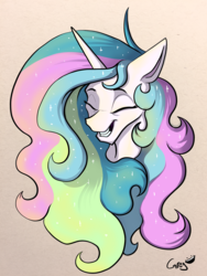 Size: 2448x3264 | Tagged: safe, alternate version, artist:greyscaleart, part of a set, princess celestia, alicorn, pony, g4, bust, eyes closed, female, high res, mare, signature, smiling, solo