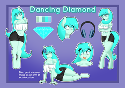 Size: 3507x2480 | Tagged: safe, artist:tatemil, oc, oc only, oc:dancing diamond, anthro, unguligrade anthro, clothes, cute, headphones, high res, short shirt, shorts, shy