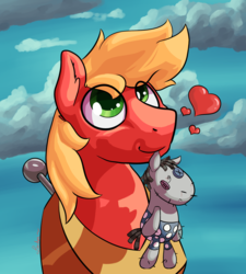Size: 1800x2000 | Tagged: safe, artist:lurker, big macintosh, smarty pants, g4, colored, cute, heart, male, sky, stallion