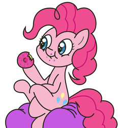 Size: 283x300 | Tagged: artist needed, safe, pinkie pie, earth pony, pony, g4, crossed legs, crumbs, cute, donut, female, food, mare, sitting, solo