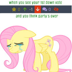 Size: 803x803 | Tagged: safe, fluttershy, g4, 1st down vote, comments, downvote, favorite, fluttercry, meme, sad, upvote, when x and y