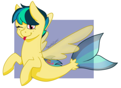 Size: 1137x829 | Tagged: safe, artist:cadetredshirt, oc, oc only, oc:apogee, seapony (g4), female, freckles, one eye closed, seaponified, simple background, solo, species swap, swimming, tongue out, transparent background, wink