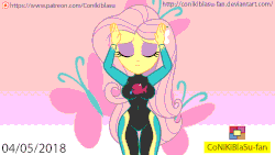 Size: 1920x1080 | Tagged: safe, artist:conikiblasu-fan, part of a set, fluttershy, equestria girls, equestria girls specials, g4, my little pony equestria girls: better together, my little pony equestria girls: forgotten friendship, animated, anime, breasts, busty fluttershy, caramelldansen, clothes, dancing, eyes closed, female, fluttershy's wetsuit, music video, reference, solo, swimsuit, wetsuit