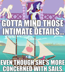 Size: 1280x1420 | Tagged: safe, edit, edited screencap, screencap, applejack, pinkie pie, rarity, g4, ppov, suited for success, art of the dress, boat, comic, image macro, meme, pun, sails, screencap comic, song reference