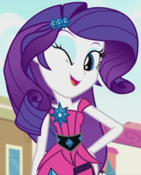 Size: 531x656 | Tagged: safe, screencap, rarity, equestria girls, g4, life is a runway, cropped, cute, hand on hip, looking at you, one eye closed, raribetes, wink