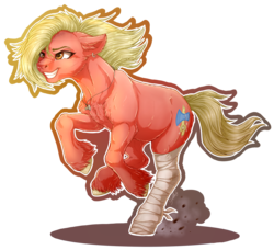 Size: 4608x4200 | Tagged: safe, artist:gaelledragons, oc, oc only, oc:rage spire, pony, absurd resolution, bandage, chest fluff, ear piercing, earring, female, floppy ears, jewelry, necklace, piercing, running, simple background, smiling, solo, speedpaint available, transparent background, unshorn fetlocks