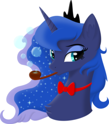 Size: 5190x5876 | Tagged: safe, alternate version, artist:kopcap94, princess luna, alicorn, pony, g4, absurd resolution, bowtie, bubble pipe, bust, cute, female, looking at you, mare, portrait, silly, silly pony, simple background, solo, transparent background