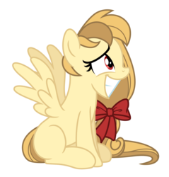 Size: 3237x3388 | Tagged: safe, artist:estories, oc, oc only, oc:alice goldenfeather, pegasus, pony, g4, blank flank, bow, cute, female, grin, high res, mare, ocbetes, simple background, sitting, smiling, solo, spread wings, squee, transparent background, vector, wings