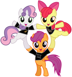 Size: 860x928 | Tagged: safe, artist:thatguy1945, artist:ziomal1987, edit, vector edit, apple bloom, scootaloo, sweetie belle, earth pony, pegasus, pony, unicorn, g4, arkona, belly, bipedal, cutie mark crusaders, female, filly, foal, folk metal, looking at you, orphaned land, simple background, transparent background, trio, tyr, vector