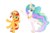 Size: 1557x1024 | Tagged: safe, artist:jhayarr23, edit, princess celestia, sunset shimmer, alicorn, pony, unicorn, equestria girls, equestria girls specials, g4, horse play, my little pony equestria girls: mirror magic, belly, bipedal, cute, cutelestia, dancing, duo, female, looking at you, mare, shimmerbetes, sillestia, silly, silly pony, simple background, smiling, transparent background, vector