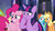 Size: 1280x720 | Tagged: safe, screencap, applejack, fluttershy, pinkie pie, rainbow dash, rarity, twilight sparkle, alicorn, pony, g4, party pooped, banner, castle, mane six, nervous, twilight sparkle (alicorn), window