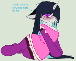 Size: 677x541 | Tagged: safe, artist:ladyzoey, oc, pony, blushing, clothes, cosplay, costume, me!me!me!, solo