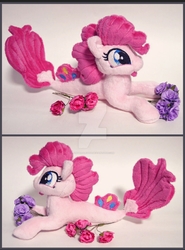 Size: 1440x1944 | Tagged: safe, artist:gingerale2016, pinkie pie, seapony (g4), g4, cute, flower, irl, photo, plushie, seaponified, seapony pinkie pie, solo, species swap