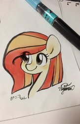 Size: 1272x1960 | Tagged: safe, artist:oc_ponys, oc, oc only, oc:poniko, earth pony, pony, bust, female, japanese, mare, portrait, signature, smiling, solo, traditional art