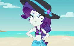 Size: 2560x1600 | Tagged: safe, screencap, rarity, equestria girls, equestria girls specials, g4, my little pony equestria girls: better together, my little pony equestria girls: forgotten friendship, belly button, bikini, clothes, female, geode of shielding, hat, magical geodes, solo, swimsuit