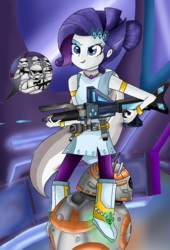 Size: 1095x1610 | Tagged: safe, artist:dsfranch, rarity, equestria girls, g4, bb-8, blaster, energy weapon, female, lightsaber, solo, star wars, stormtrooper, weapon