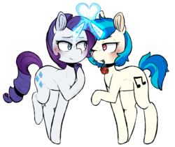 Size: 1280x1078 | Tagged: safe, artist:urbanqhoul, dj pon-3, rarity, vinyl scratch, pony, unicorn, g4, female, flower, lesbian, mare, rariscratch, rose, shipping, simple background, transparent background, wrong magic color