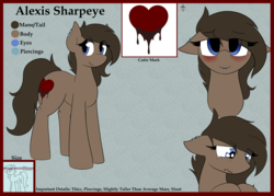 Size: 4200x3000 | Tagged: safe, artist:candel, oc, oc only, oc:alexis sharpeye, earth pony, pony, bedroom eyes, blushing, commission, crying, female, floppy ears, lip bite, looking at you, reference sheet, sad, size chart, size comparison, solo