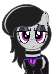 Size: 1087x1436 | Tagged: safe, artist:darkstorm619, oc, oc only, oc:violet, pegasus, pony, bedroom eyes, choker, clothes, dress, dyed mane, ear piercing, eyeshadow, female, frown, goth, heart, latex, makeup, mare, piercing, shiny mane, shirt, simple background, solo, transparent background, undershirt