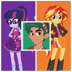 Size: 1936x1936 | Tagged: safe, editor:php77, sci-twi, sunset shimmer, timber spruce, twilight sparkle, equestria girls, g4