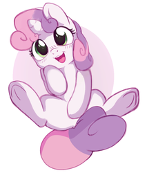 Size: 854x1001 | Tagged: safe, artist:angrylittlerodent, sweetie belle, pony, unicorn, g4, blushing, censored, cute, diasweetes, female, filly, looking at you, lying down, open mouth, smiling, solo, style emulation